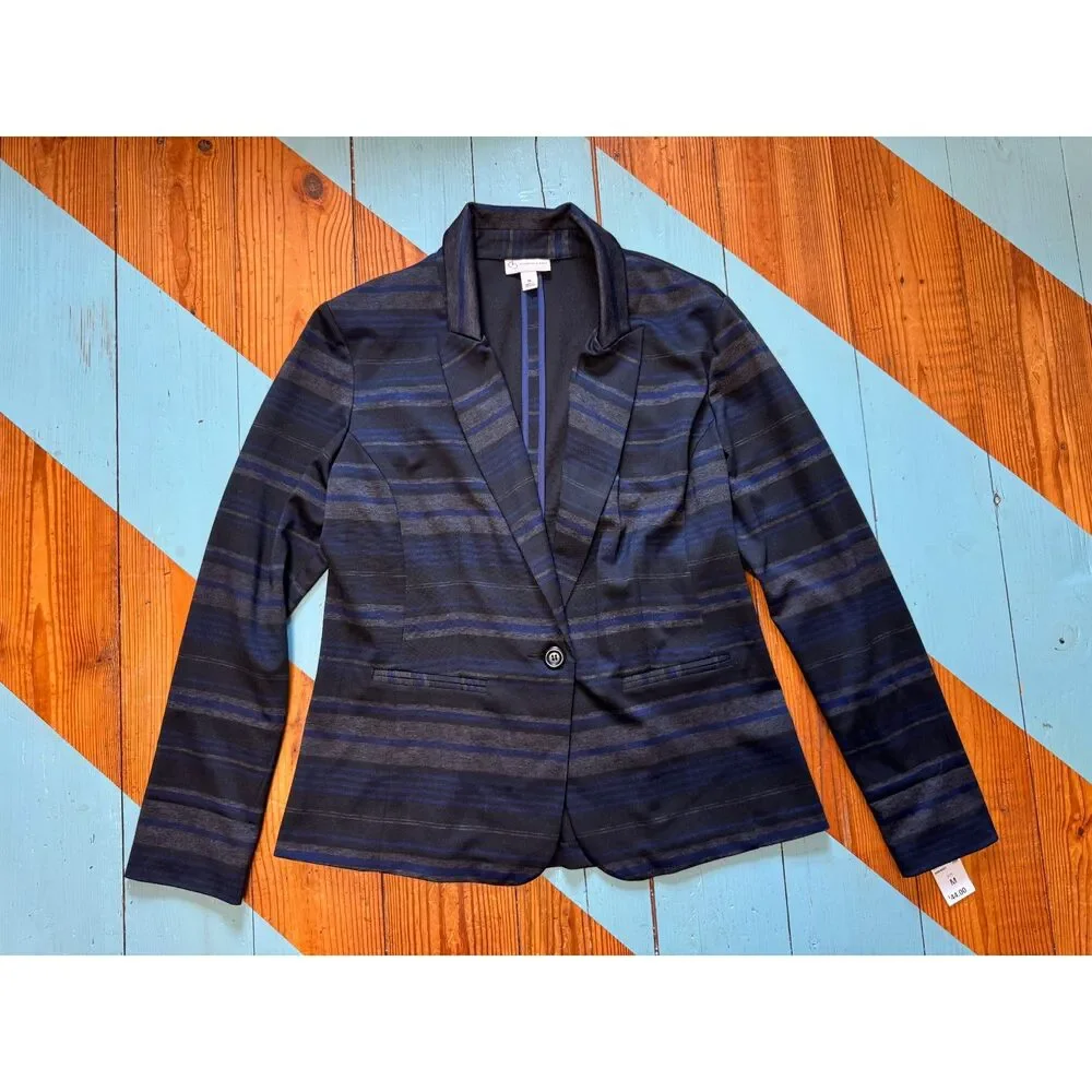 Dressbarn NWT Blue & Black Striped Blazer Medium Career Jacket One Button